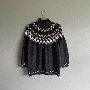 Vintage Moda International Gray and White Fair Isle Sweater Medium